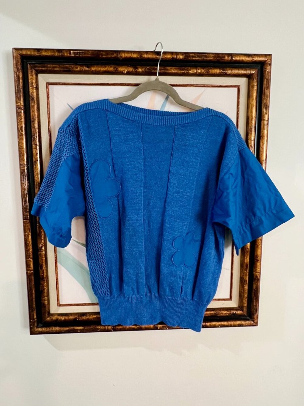 Bleyle Vintage 80s Blue Knit Top Made in West Germany Retro Textured Medium
